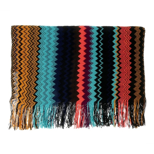 Missoni Black/Blue Long Mix Zigzag Pattern Scarf - 20-71. Opens flyout.