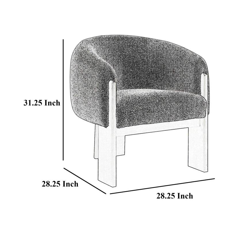 Vala Accent Chair, Modern Plush Gray Boucle Barrel Back, Black Wood