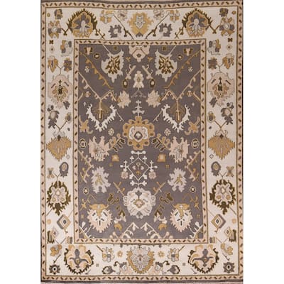 Dark Gray & Ivory Oushak Oriental Area Rug Hand-Knotted Wool Carpet - 9'2" x 11'7"