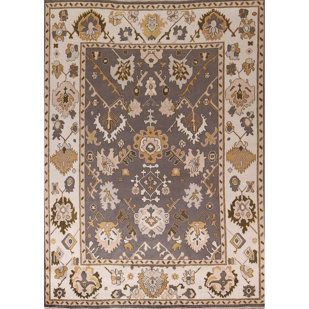 Dark Gray & Ivory Oushak Oriental Area Rug Hand-Knotted Wool Carpet - 9'2" x 11'7"
