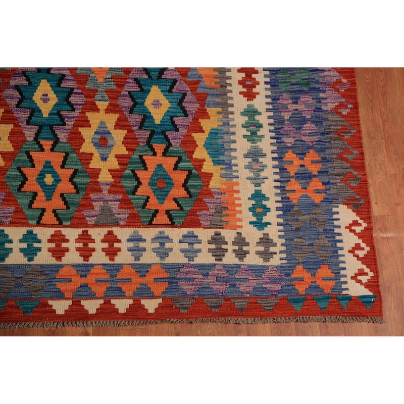 Kilim Oriental Large Rug Hand-Woven Multi-Color Wool Carpet - 10'2"x 16'1"