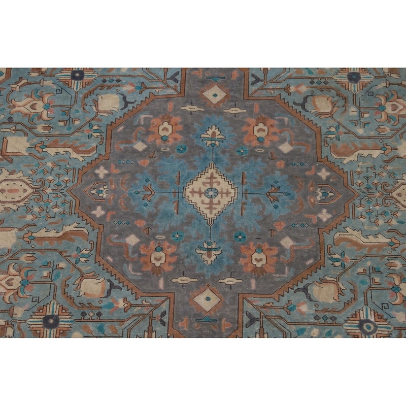 Over-Dyed Blue Tabriz Persian Vintage Area Rug Handmade Wool Carpet - 6'10"x 9'8"