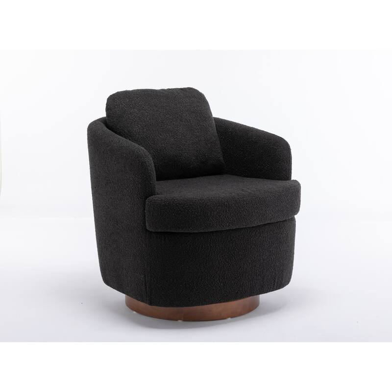 Black Modern 30.3" Upholstered Swivel Accent Chair with Soild Wood Round Brown Base