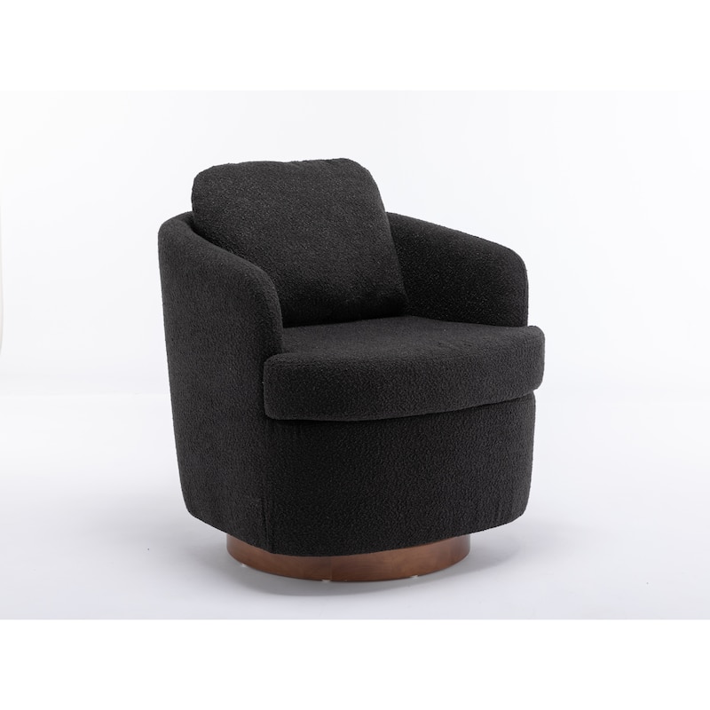 Fabric Swivel Accent Chair With Soild Wood Round Brown Base Leg