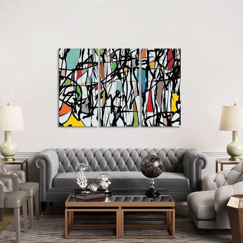 iCanvas "Pollock Wink III" by Angel Estevez 3-Piece Canvas Wall Art Set - 40x60x1.5
