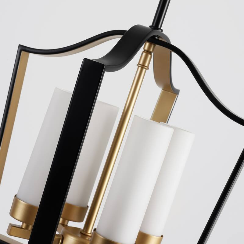 4-light Modern Matte Black with Gold Cage Design Candle-style Chandelier For Use in Bedrooms, Dining Rooms