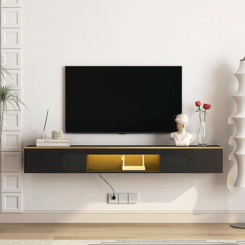 Floating TV Stand Wall Mounted with 16 Color LEDs, 69" Modern TV Stand
