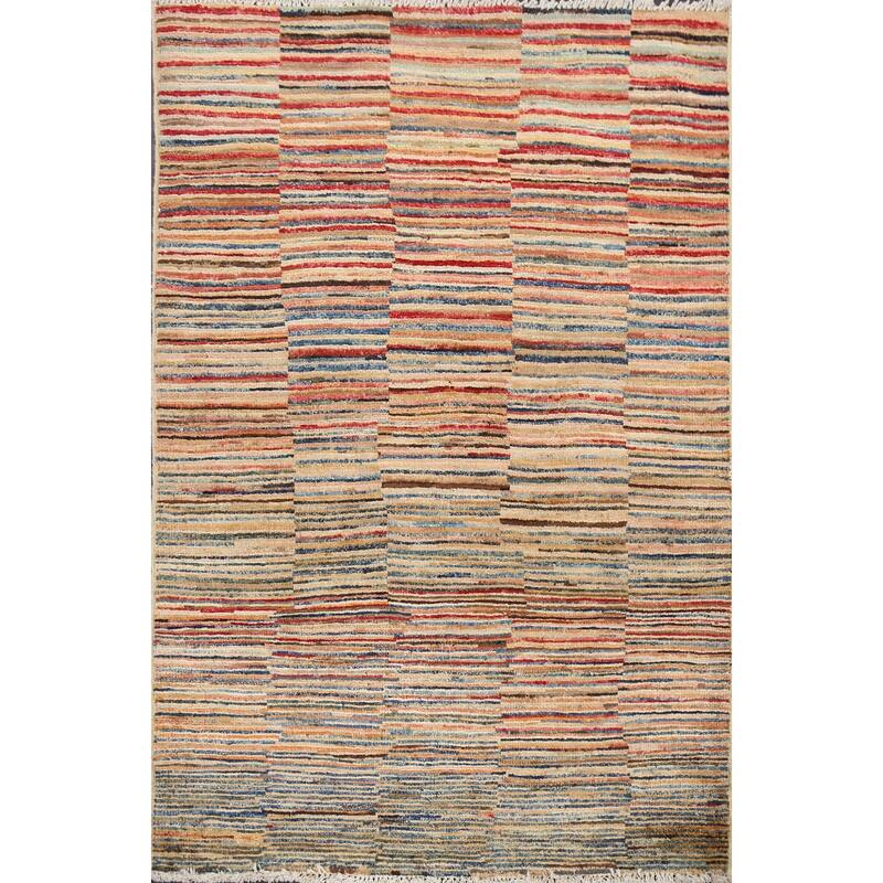 Striped Gabbeh Kashkoli Contemporary Area Rug Hand-knotted Wool Carpet - 2'8" x 3'11"