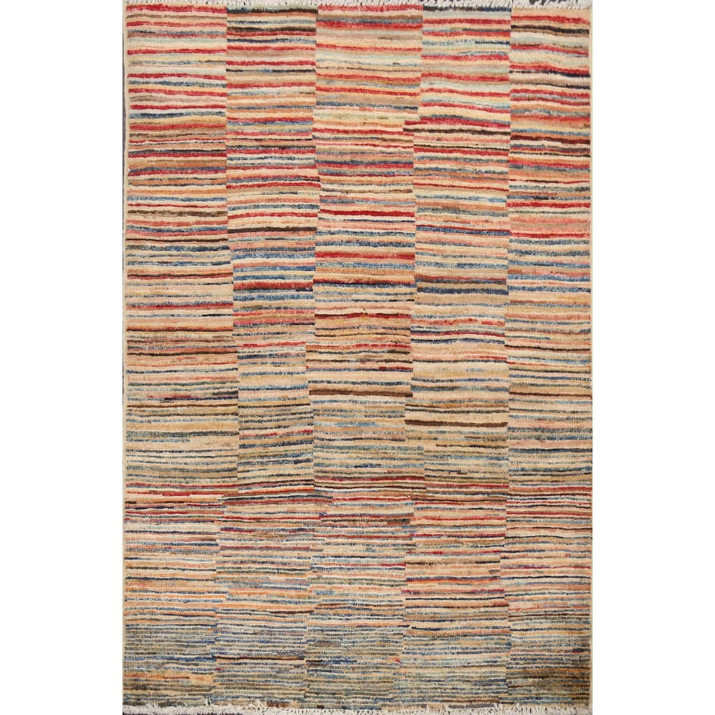 Striped Gabbeh Kashkoli Contemporary Area Rug Hand-knotted Wool Carpet - 2'8" x 3'11"