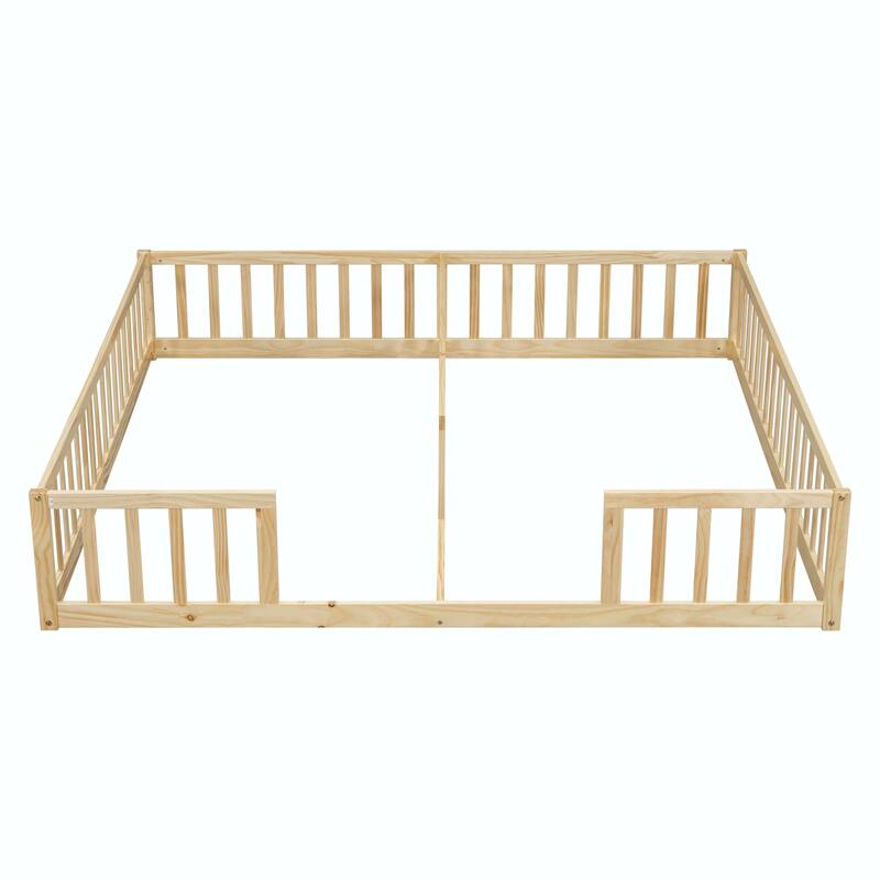 Double Twin Floor Bed with Fence and Guardrails, without door