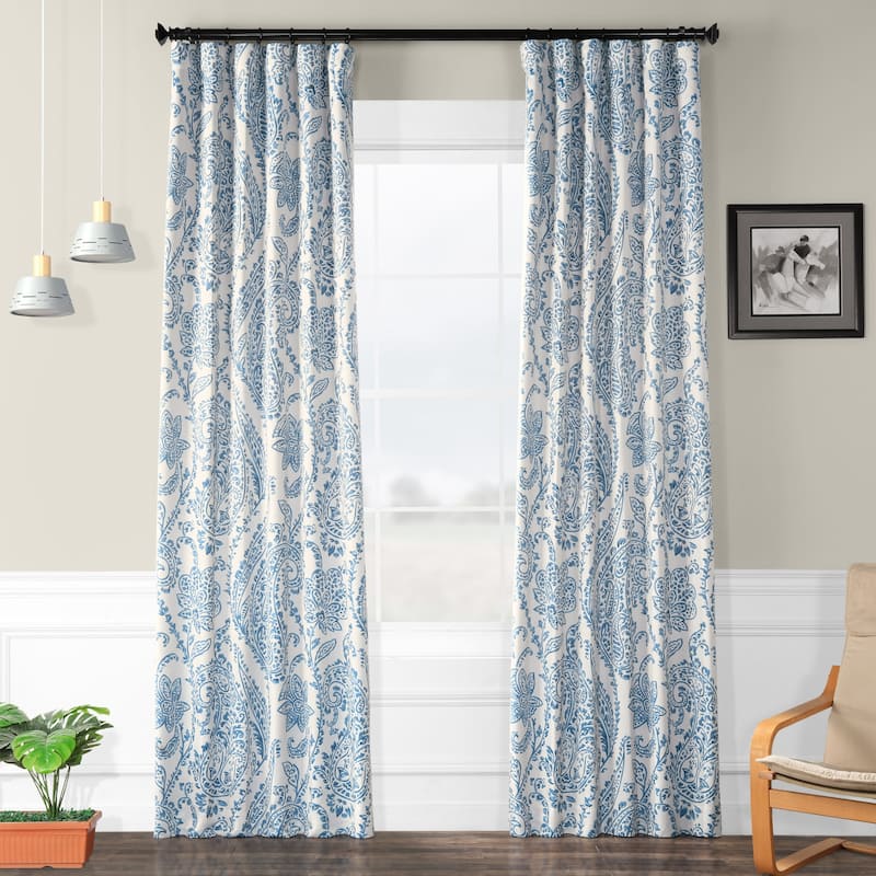 Exclusive Fabrics Tea Time Room Darkening Curtain (2 Panels) - 50 X 96 - Tea Time China Blue