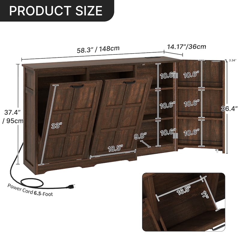 Moasis Kitchen Island with Double Tilt Out Trash Cabinet(13 Gallon) with Adjustable Shelves and Charging Station