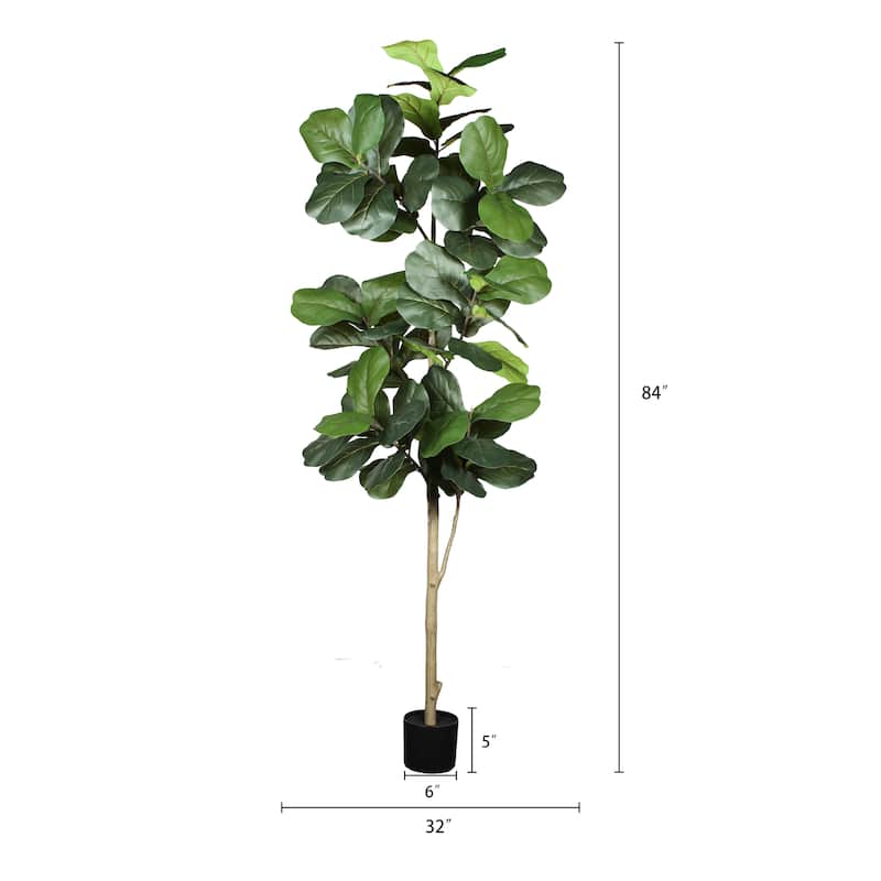 7" Artificial Fiddle Leaf Fig Tree in Black Plastic Pot