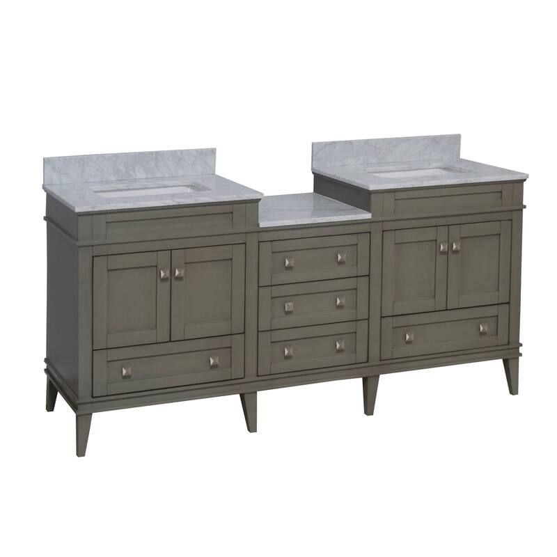 KitchenBathCollection Eleanor 72" Double Bathroom Vanity with Carrara Marble Top