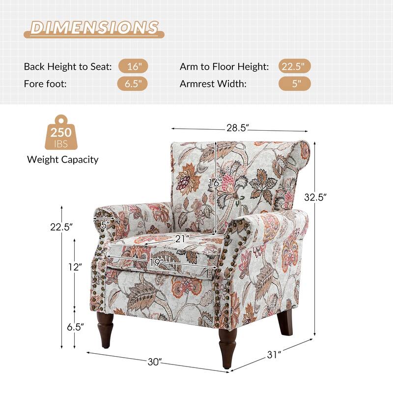 Nyctelius Nailhead Trim Traditional Accent Armchair with Rolled Arms by HULALA HOME