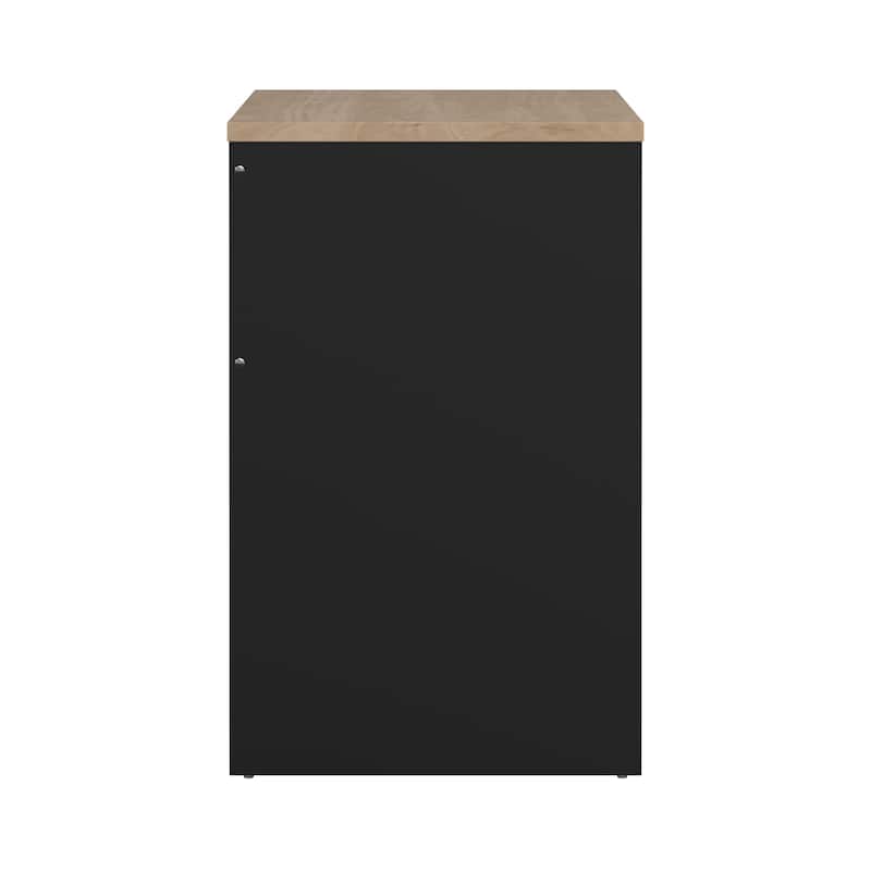Porch & Den Waylon Home Office Writing Desk with 1 Door and 1 Drawer, Jackson Hickory/Black Matte