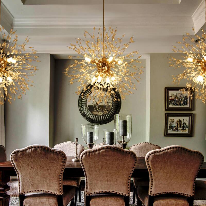24-Light Glam Firework Sputnik Chandelier, Cluster Crystal Liner Kitchen Island Pendant