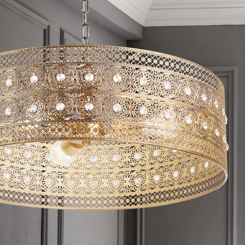 River of Goods Bryar Brass and Crystal 23.5"W 3-Light Chandelier - 23.5" x 23.5" x 61.5"