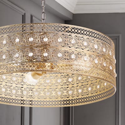 River of Goods Bryar Brass and Crystal 23.5"W 3-Light Chandelier - 23.5" x 23.5" x 61.5"