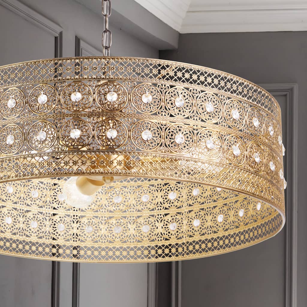 River of Goods Bryar Brass and Crystal 23.5"W 3-Light Chandelier - 23.5" x 23.5" x 61.5"