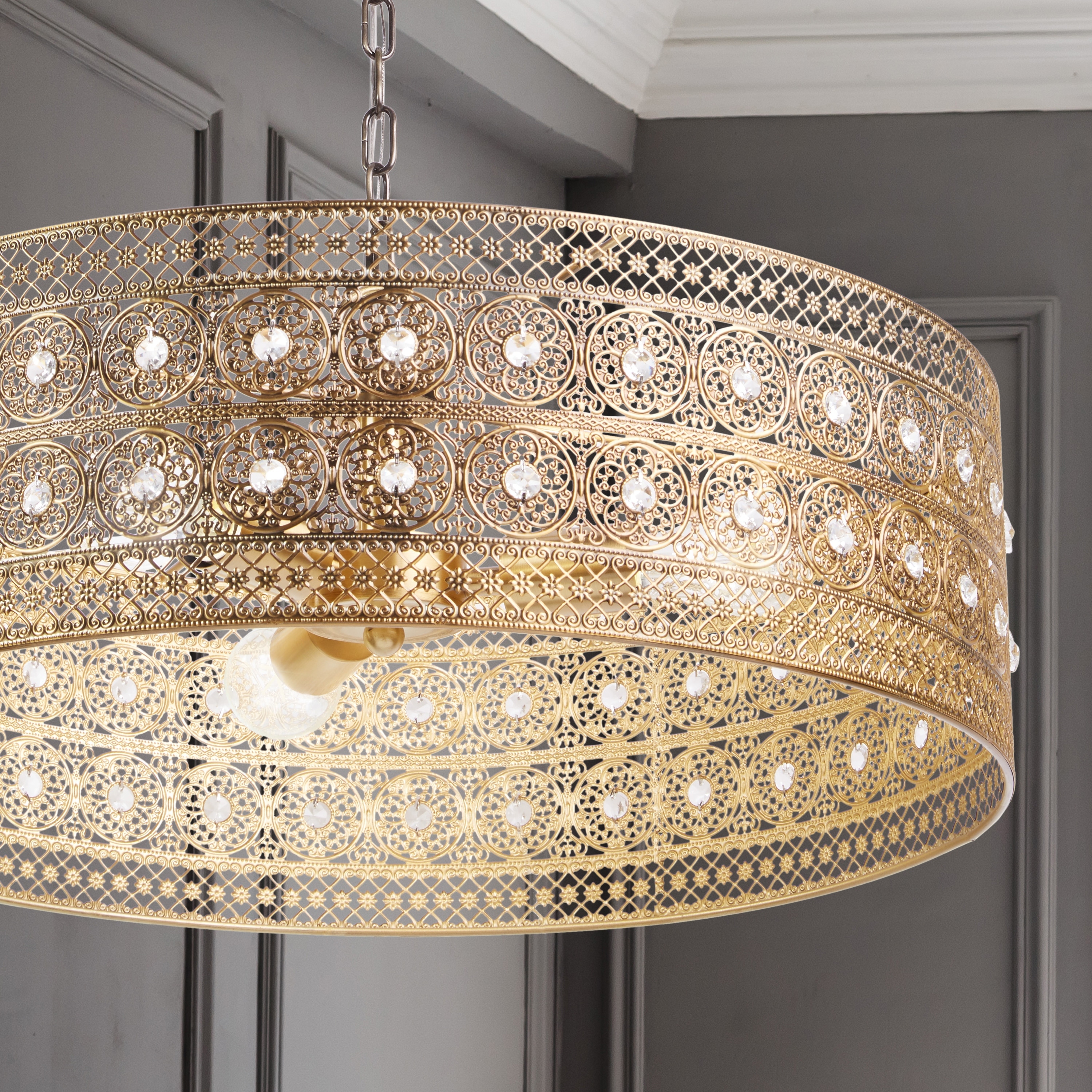 River of Goods Bryar Brass and Crystal 23.5"W 3-Light Chandelier - 23.5" x 23.5" x 61.5"