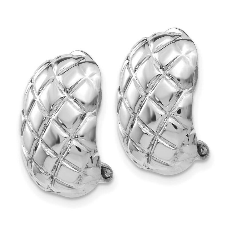 Curata 14k White Gold Polished Quilted Non Pierced Omega Back Earrings - 17x12mm