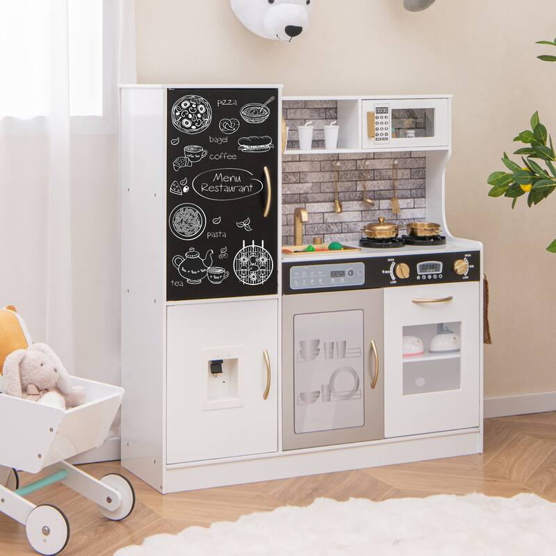 Pretend Play Kitchen with Utensils for Kids Aged 3+ - 36" x 12" x 39" - White