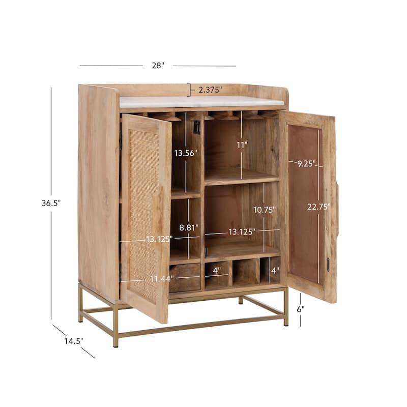 Spence Wooden Bar Cabinet with Marble Top