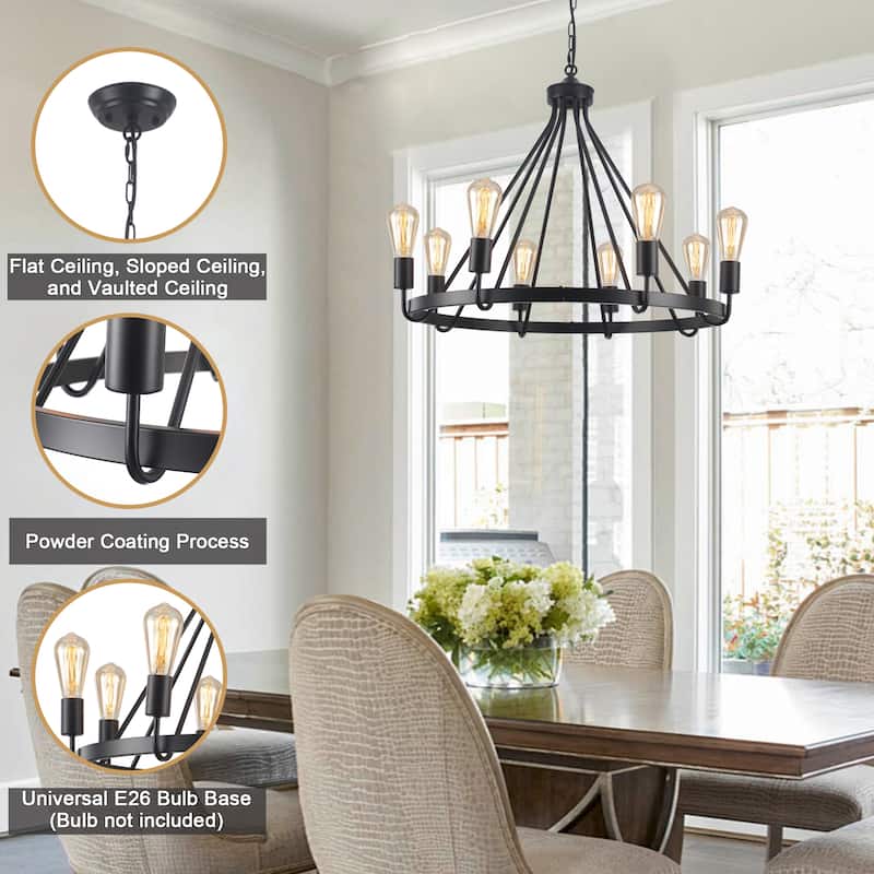 8-Light Candlestick Circle Wagon Wheel Foyer Chandelier Linear Island Chandelier Lighting for Dining Room