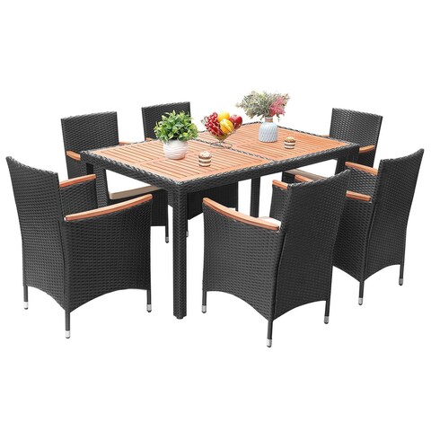Lacoo 7 Pieces Outdoor Patio Dining Set with Acacia Wood Tabletop