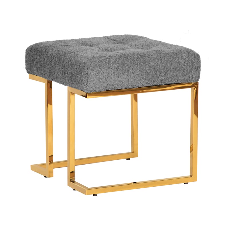 Art Deco Tufted Velvet Upholstered Stool with Stainless Steel Legs - 17.8"L x 17.8"W x 18.5"H