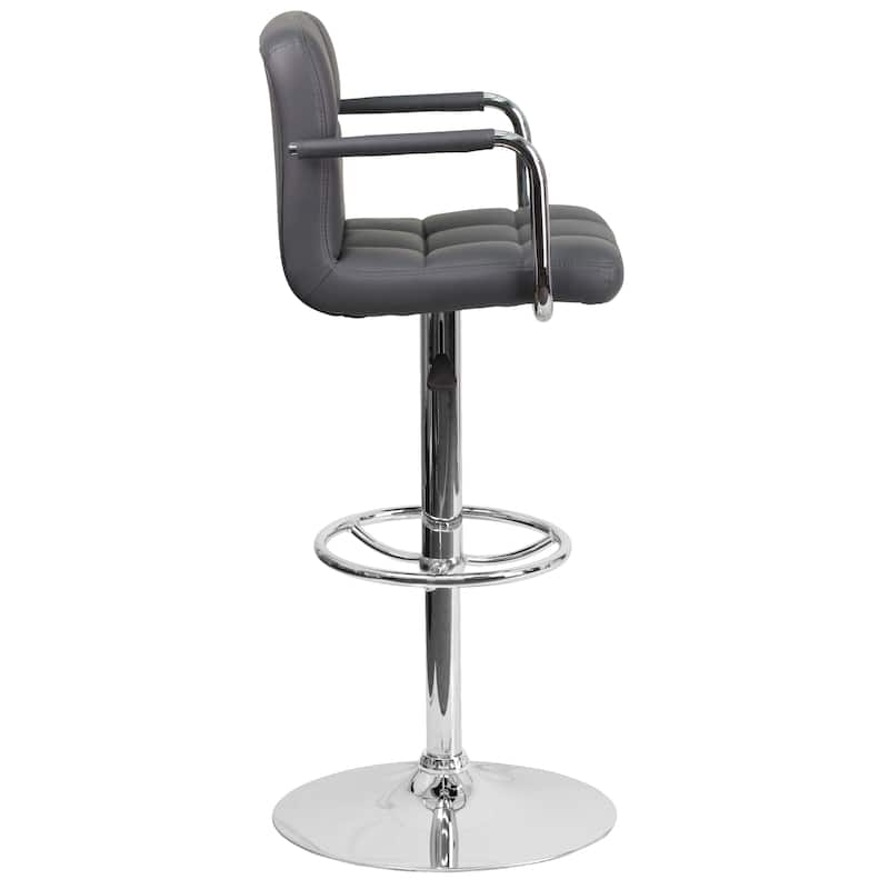 2 Pack Quilted Vinyl Adjustable Height Barstool with Arms and Chrome Base - 20"W x 18"D x 36.75" - 45.25"H