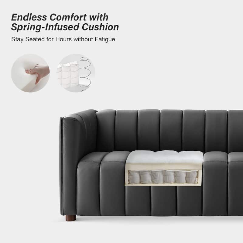 Olinto Modern 83-Inch Genuine Leather Tufted Couch Sofa with Channel Back by HULALA HOME