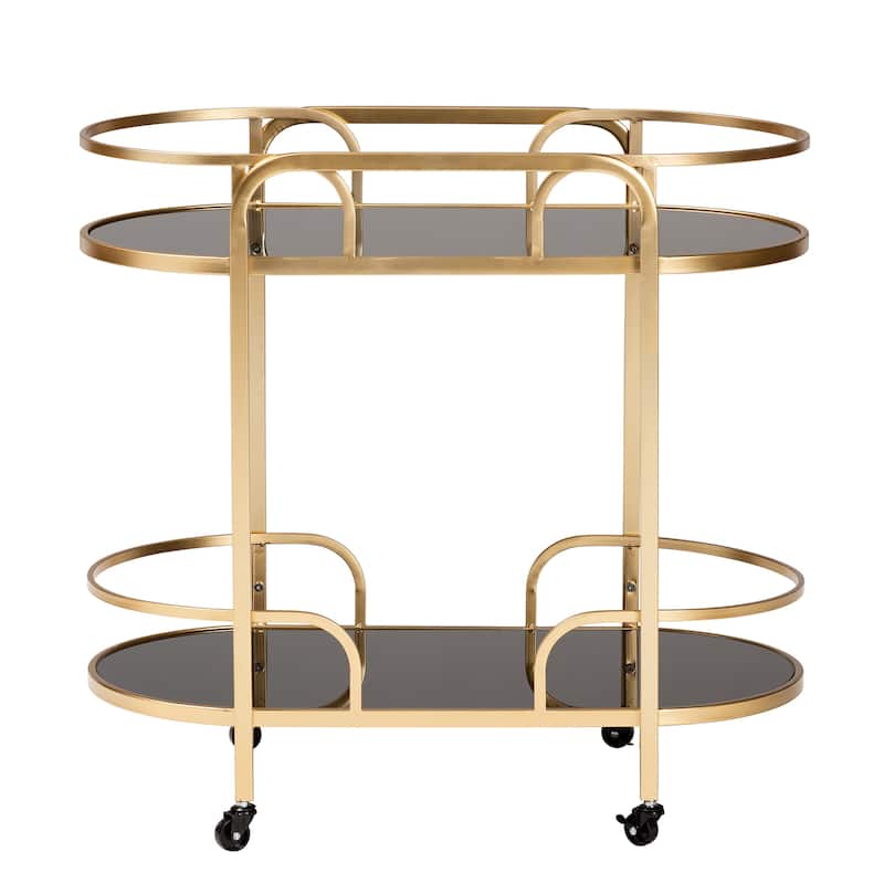 Leighton Contemporary Glam and Luxe Gold Metal and Tempered Glass 2-Tier Wine Cart