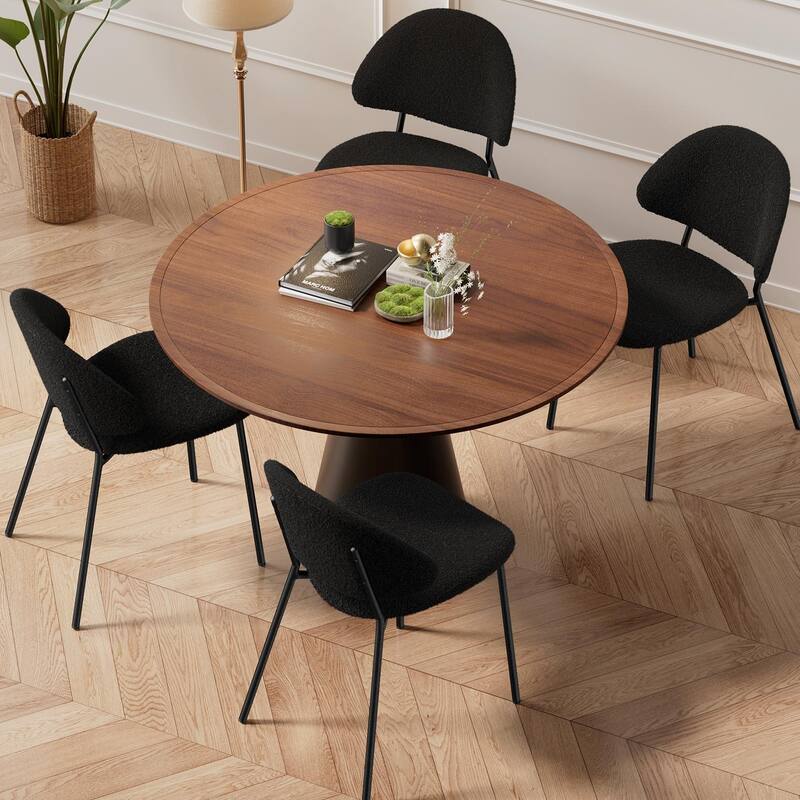 Set of 4 Mid-Century Dining Chairs - PU Leather, Curved Back
