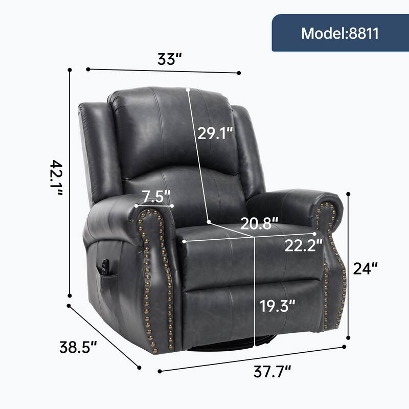 Manual Recliner Chair with Heat & Massage, Ergonomic Lounge Sofa Chair, Swivel Recliner Chair with Side Pocket