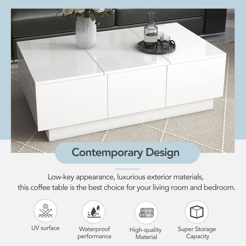 Extendable Coffee Table with 2 Drawers and Sliding Top