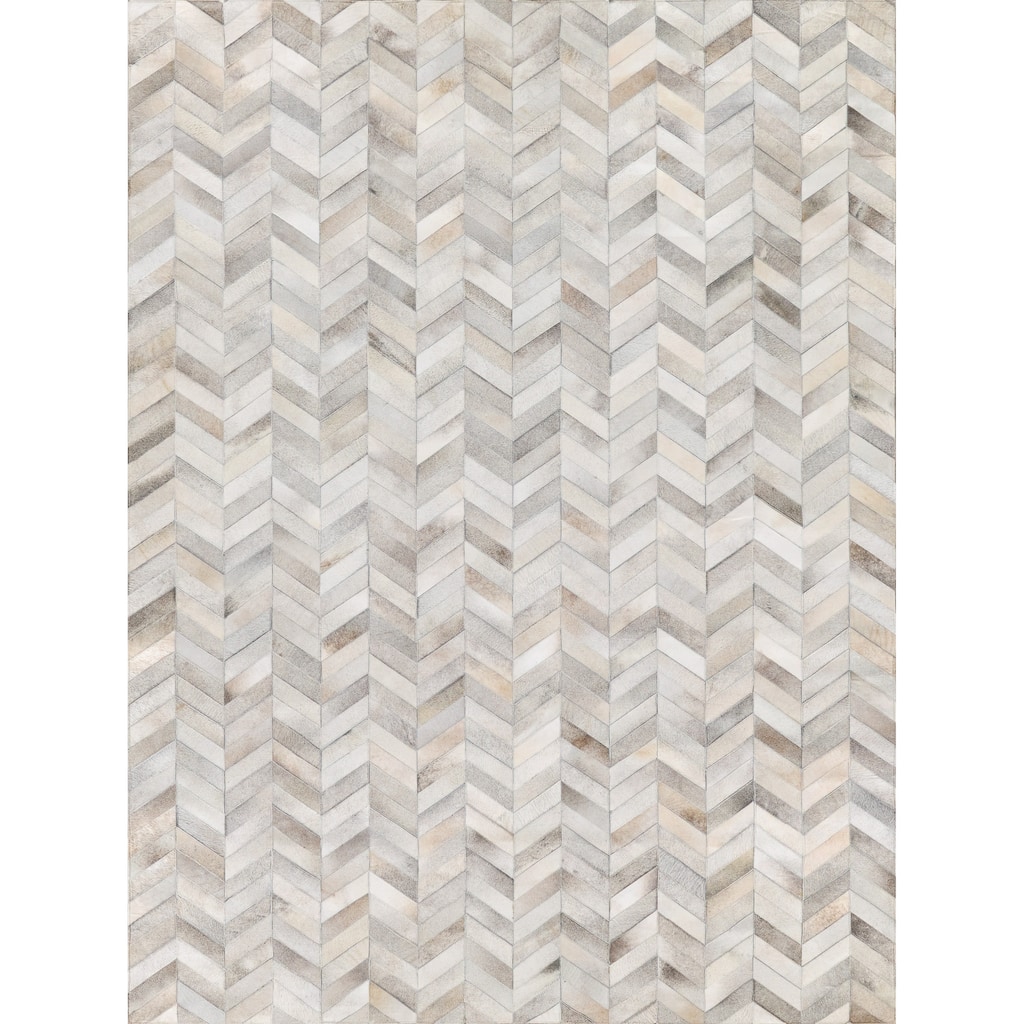 EXQUISITE RUGS Natural Hide Hand-stitched Leather Hide White/Silver Area Rug.