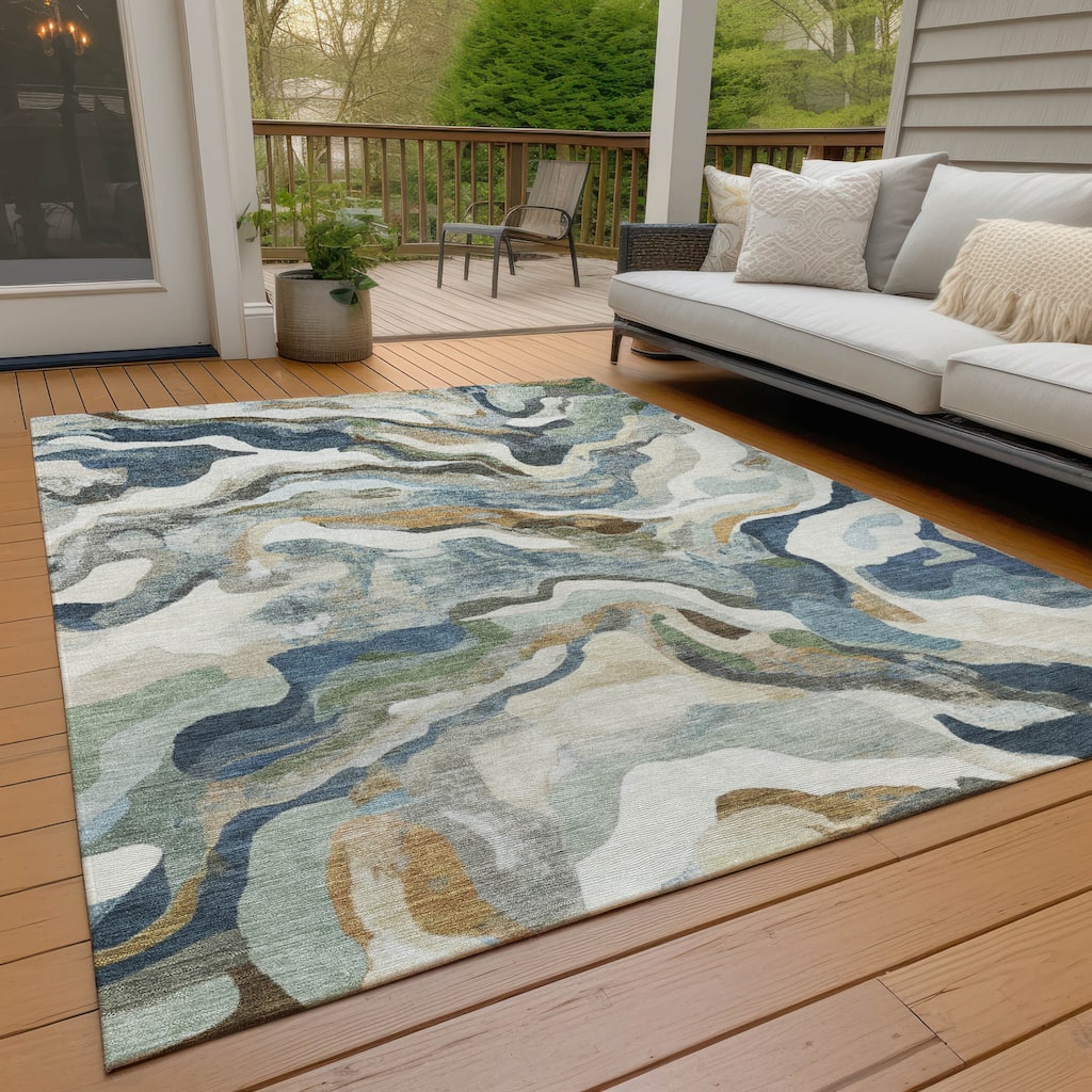 Machine Washable Indoor/Outdoor Modern Brushstrokes Chantille Rug