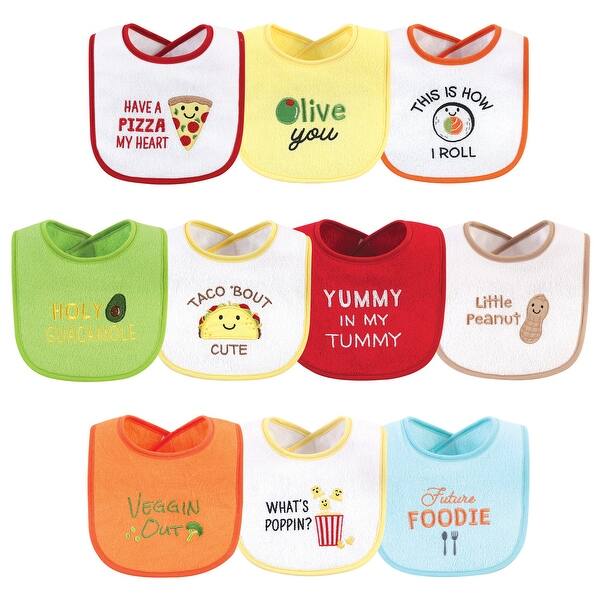 slide 1 of 1, Hudson Baby Infant Cotton Terry Drooler Bibs with Fiber Filling 10pk, Neutral Pizza, One Size - Neutral Pizza - One Size