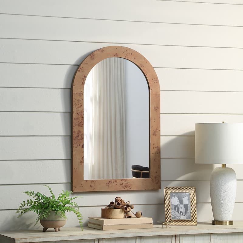 Azalea Park 36" Burl Wood Arched Wall Mirror in Driftwood Gray