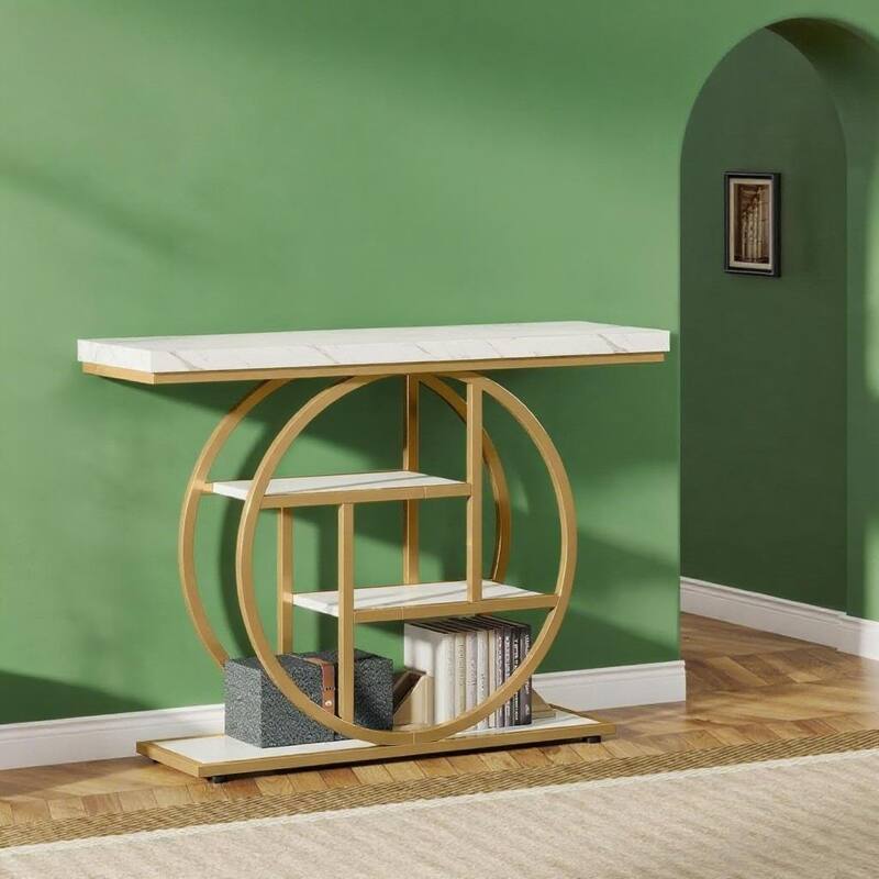 Metal 4-Tier Industrial Narrow Console Table with Storage and Display Space - 41.34” L x 11.81” W x 31.5” H