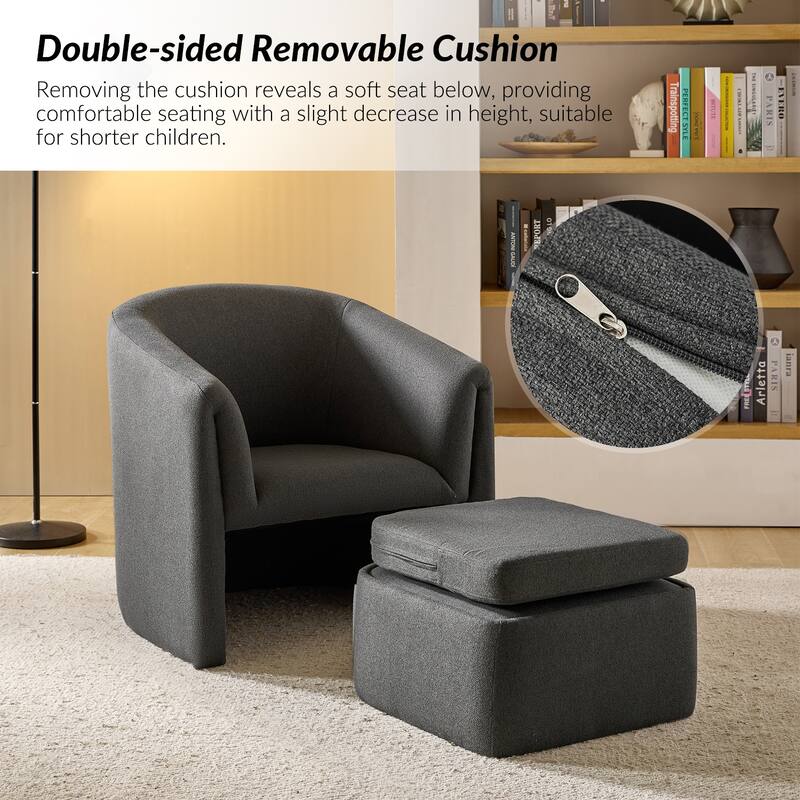 Arturo Modern Upholstered Armchair with Storable Removable Leg Ottoman Set of 2 by HULALA HOME
