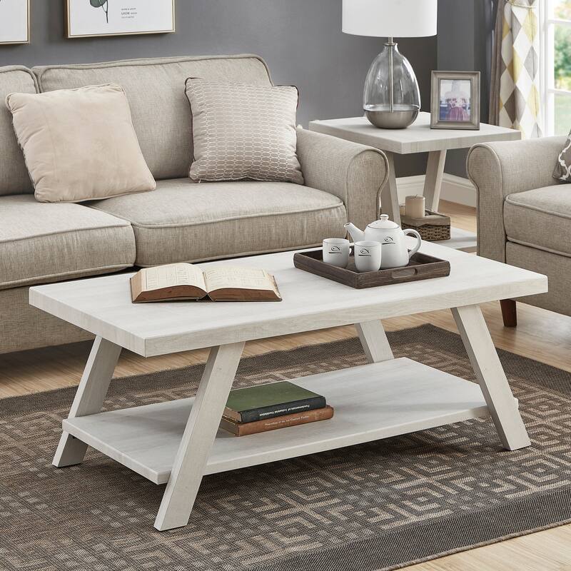 Athens Contemporary Replicated Wood Shelf Coffee Table in Charcoal Finish