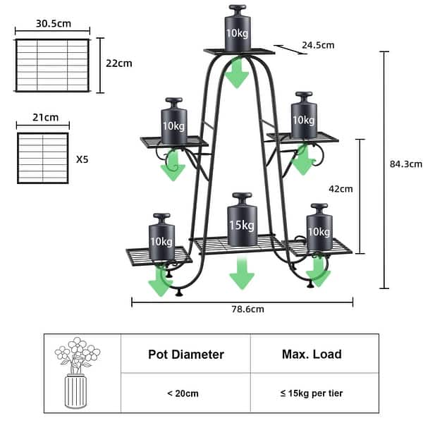 dimension image slide 0 of 2, 6 Tiers Metal Flower Pot Plant Stand Balcony Floor Standing Shelf