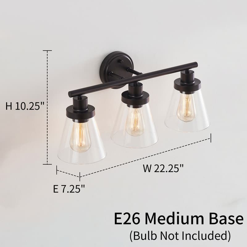 KAWOTI 22.25 inch 3-Light Bathroom Vanity Light with Bell Glass Shade
