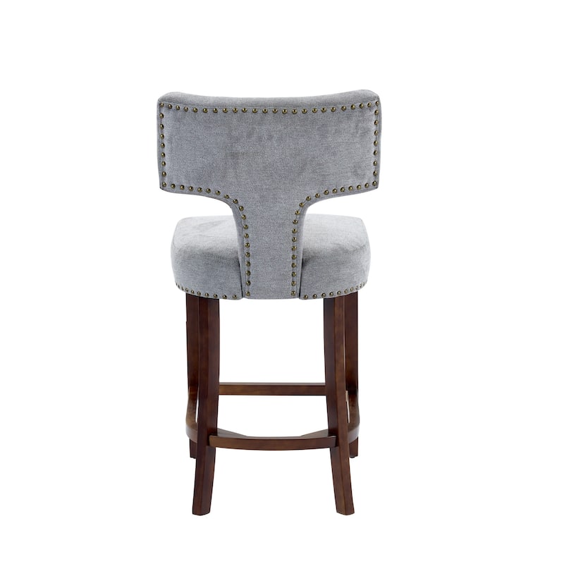 Counter Height Bar Stools Set of 2, Linen Upholstered Accent Chairs, Curved Backrest with Nailhead Trim and Splayed Legs