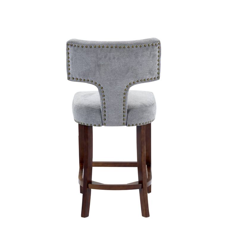 Mid Century Modern Counter Height Bar Stools Set of 2, Farmhouse Linen Fabric Upholstered Accent Chair Curved Backrest