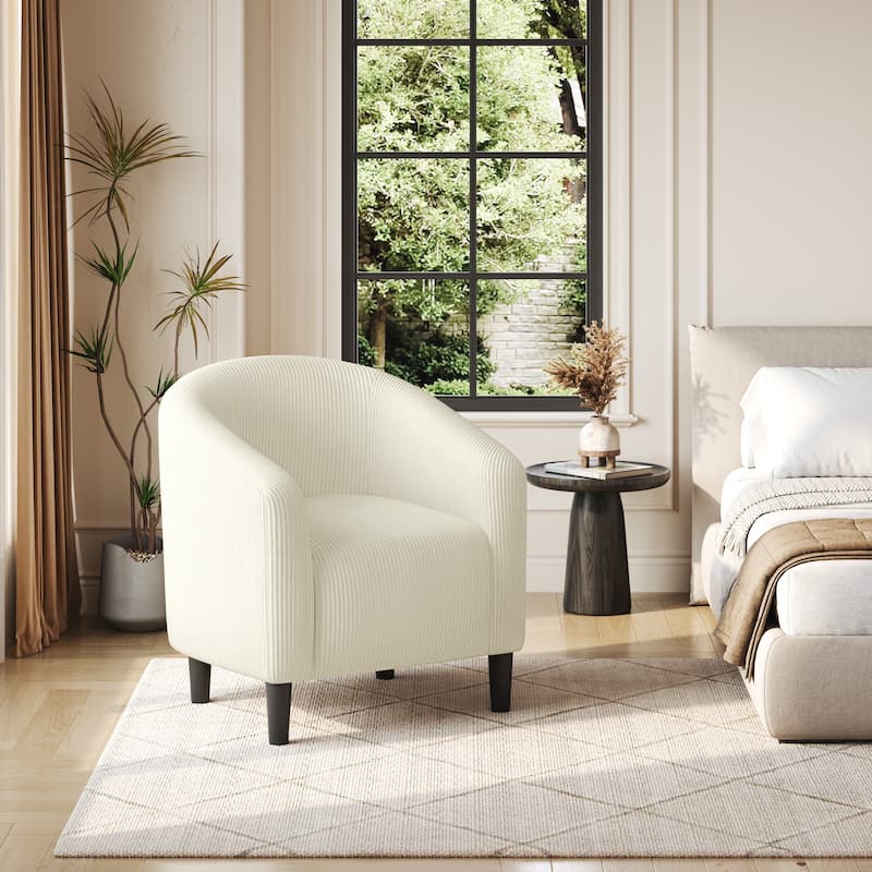 Yaheetech Upholstered Corduroy Fabric Accent Chair Barrel Chair - Beige