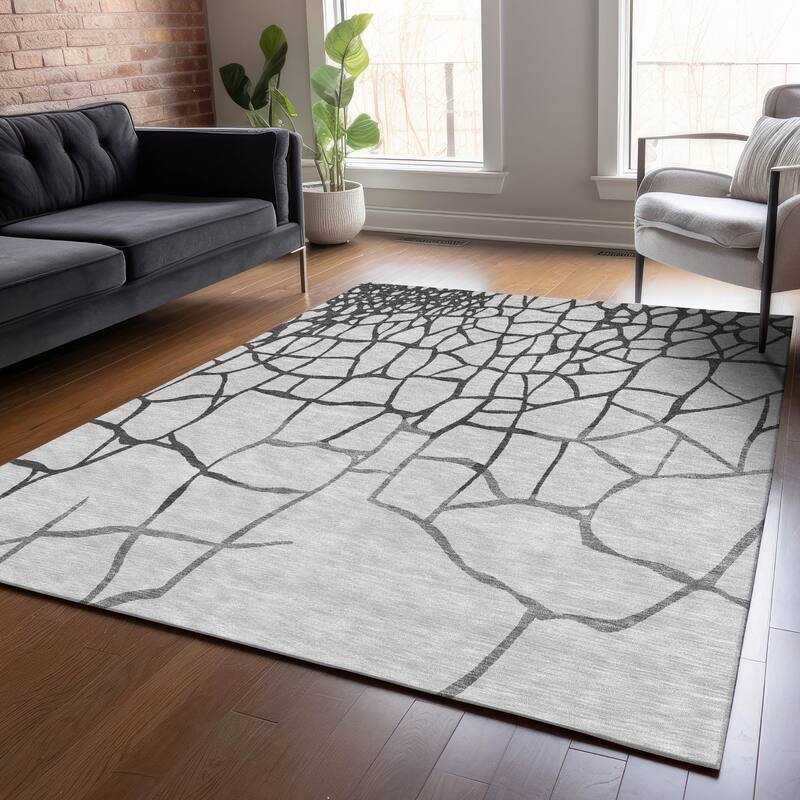 Machine Washable Indoor/ Outdoor Abstract Webby Chantille Rug - Gray - 2'6" x 3'10"
